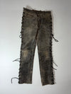 Echtes Leder Distressed Leather Side Lace-Up Biker Pants – Vintage Grey (W:32) (L:42)