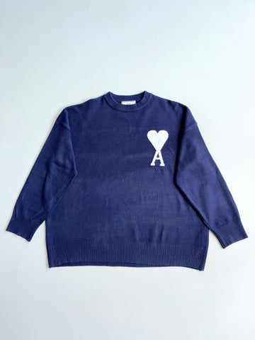 AMI Paris Ami de Coeur Navy Knit Sweater(XL)