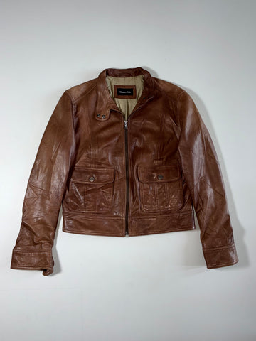 Massimo Dutti Leather Jacket – Cognac Brown (Women's)(S)