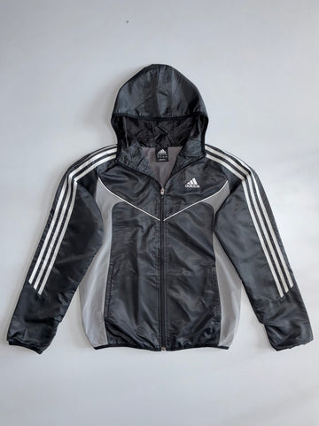 Adidas 3-Stripes Black & Grey Hooded Windbreaker Jacket S/M