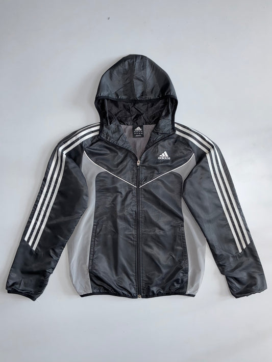 Adidas 3-Stripes Black & Grey Hooded Windbreaker Jacket S/M