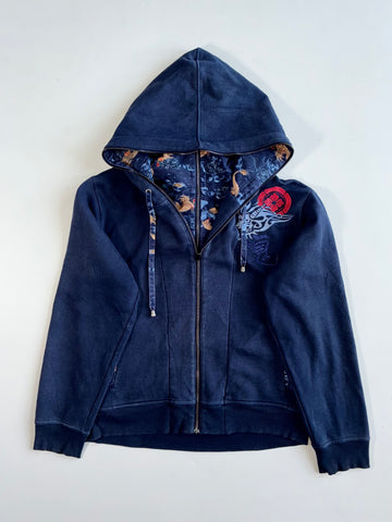 Onirrai Navy Japanese Embroidered Zip Hoodie (L)