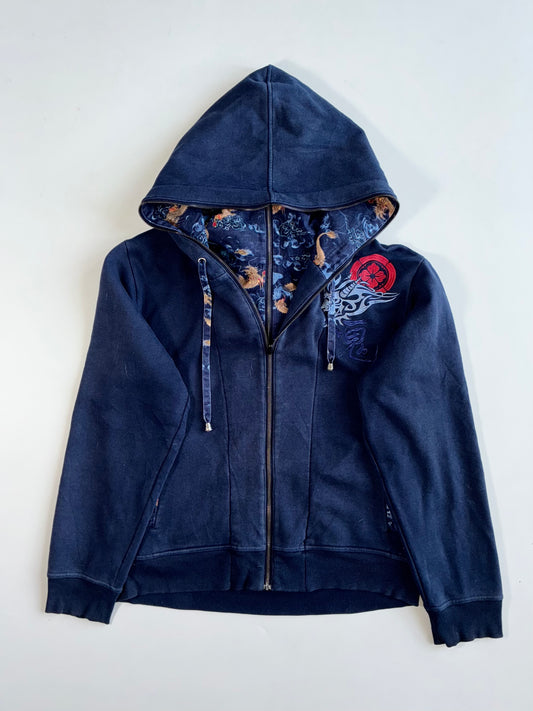 Onirrai Navy Japanese Embroidered Zip Hoodie (L)