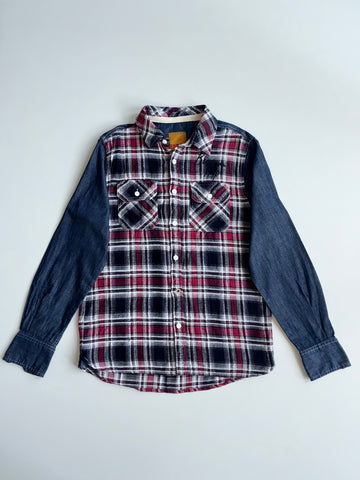 Edwin Blue Trail Plaid Flannel Shirt with Denim Sleeves (M)