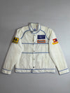 Vintage Intercrew Formula 1 Racing Team Jacket  White Blue Patches (L)