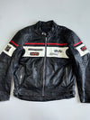 Difi Championship Racing Crossed-Flag Patch Colorblock Leather Moto Jacket Paded (XL)