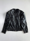 Vintage Black Pleated Leather Trucker Jacket Zip-Front Genuine Leather Jacket (L)