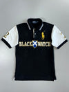 Polo Ralph Lauren Custom Fit Black Watch Big Gold Pony Embroidered Colorblock Black White Short Sleeve Pique Polo T- Shirt (M)