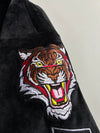 Black Velour Tiger & Spider Web Embroidered Hoodie(3Xl)