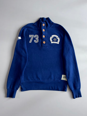 Roots Canada Quarter Button Sweatshirt Navy 1/4 Button Mock Neck Sweater (M)