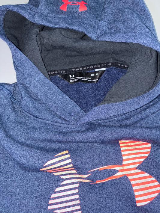Under Armour | Threadborne ColdGear Fitted Hoodie | Navy Heather x Coral Pink (M)