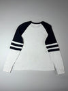 Abercrombie & Fitch White & Navy Raglan Long Sleeve T-Shirt | Varsity Stripe Tee (3XL)