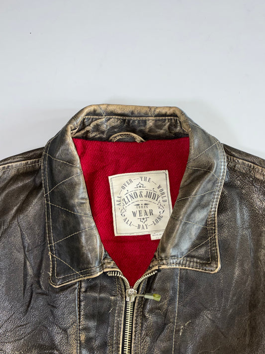Zino & Judy Distressed Black Leather Jacket (XL/2Xl)