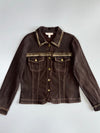 Proportion Petite Weekend Dark Brown Stretch Denim Embellished Jacket (S)