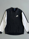 Nike Sportswear Colorblock Crewneck Sweatshirt Black Cream Swoosh Logo Kangaroo Pocket ( L)