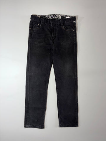 Big Train Osaka Japanese Embroidered Black Denim Jeans – Floral Waistband (W:38) (L:44)