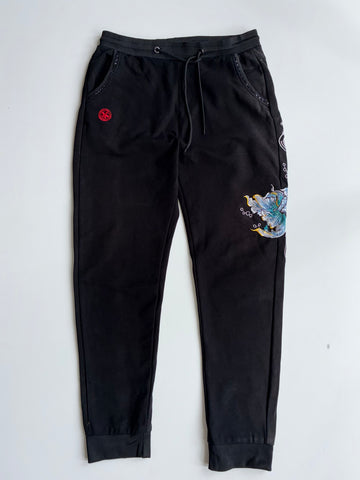 Nippon Fashion Black Embroidered Jogger Sweatpants – Japanese Style (W 32 L 40)