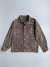 Vintage Knockout Jeans | Heavy Embroidered Eagle Crown Denim Jacket | Grey Wash (L/XL)
