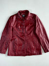 Fashcre Italy Mode Oxblood Red Leather Button-Up Jacket,Women’s (S)