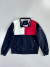 Tommy Hilfiger Water Wind Resistant Flag Patch Navy Red White Colorblock Mesh-Lined Full-Zip Windbreaker Jacket (L/Xl)