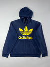Vintage Adidas Trefoil Big Logo Fleece Hoodie Navy Yellow  (L)