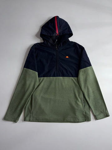 Ellesse Colorblock Half-Zip Fleece Hoodie – Navy & Olive Green (L)