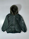 Various Green Satin Bomber Jacket with Faux Fur Hood Reversible (L/XL)