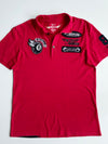 Y2K Big Train Japanese Biker Patch Polo Shirt Red  (L)