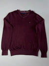 Tommy Hilfiger Cotton V-Neck Sweater – Burgundy (S)