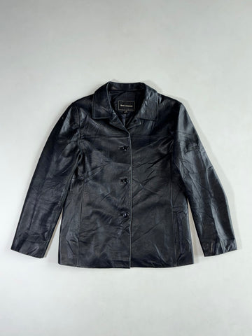 First Avenue by North Beach Black Leather Button-Up Blazer Jacket, Women’s (S)