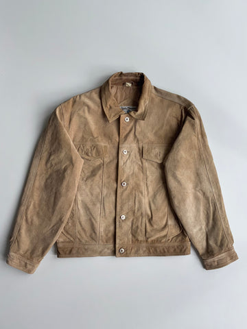 John Bane Vintage Tan Suede Leather Trucker Jacket (L)