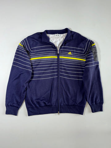 Y2K Adidas Golf Navy Striped Full-Zip Knit Sweater Jacket – (M/L)