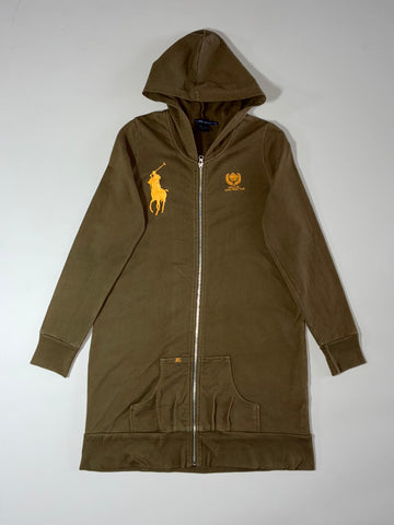 Vintage Ralph Lauren Olive Big Pony Longline Zip-Up Hoodie (S/M)