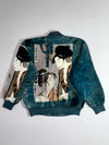 Vintage Gien Hom Italy Japanese Ukiyo-e Geisha Art Print Bomber Jacket – Teal (L)