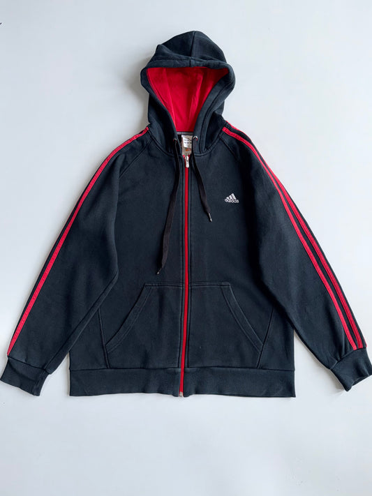 Adidas 3-Stripe Zip Hoodie | Black Red (L)