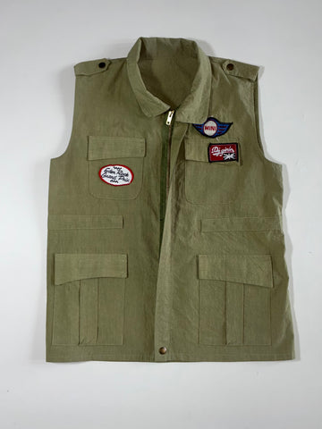 Vintage Utility Cargo Vest with Racing Patches (Mini / Eden Rock Grand Prix – Olive Khaki (S)