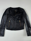 MNG | Black Genuine Leather Collarless Biker Jacket(S)