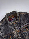 IGOR by Complices Vintage Black Denim Trucker Jacket Distressed Graphic Print Jean Jacket (3XL)