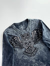 Prepotente Acid Wash Owl Embroidered Long Sleeve Tee (L)