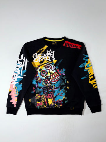 Screenshot Graffiti Skull Embroidered Streetwear Crewneck (M)