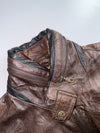 Vintage Brown Leather Vest with Zip Collar (Multi-Pocket) (XL)