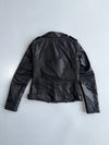Arrival Black Leather Biker Jacket | Purple Lining Moto Style Womens (XS)
