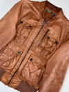 Amaze Brown Leather Multi-Pocket Bomber Jacket (S)
