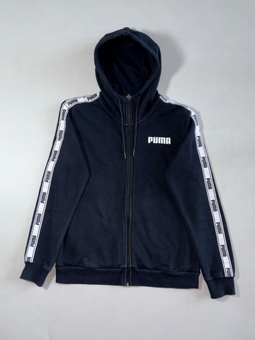 Vintage Puma Black Logo Tape Zip-Up Hoodie (S)