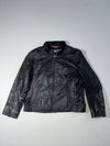 Vintage Black Leather Zip-Up Cafe Racer Jacket (L)