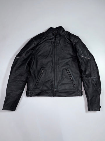 Cafe Racer “Tribute Edition Live Fast” Genuine Cowhide Leather Moto Jacket with Union Jack Inner Lining (Paded)(M)