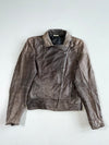 Vintage Street One Grey Leather Asymmetric Zip Biker Jacket (S)