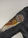 Damoto Black Bomber Jacket – Embroidered Sleeves & Studs | (XL)