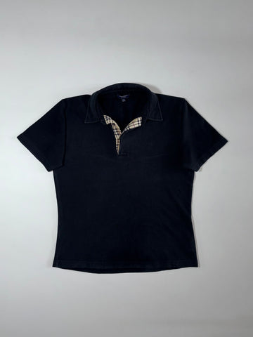 Burberry London Black Polo T-Shirt w/ Nova Check Placket – Men’s (M)