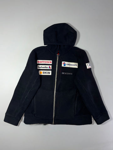 Descente Swiss Ski Team Sponsor Full-Zip Hooded Jacket – Black (L)